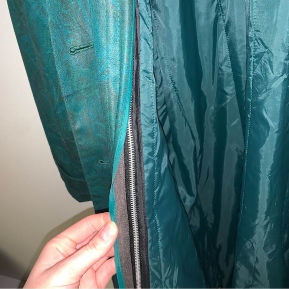 London Fog Vintage Trench Coat Size 6 US Insulated Jacket Emerald Green Floral - Picture 12 of 13
